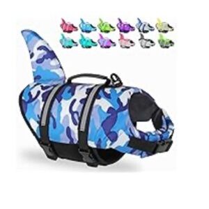 Blue Camouflage Dog Life Jacket with Shark Fin